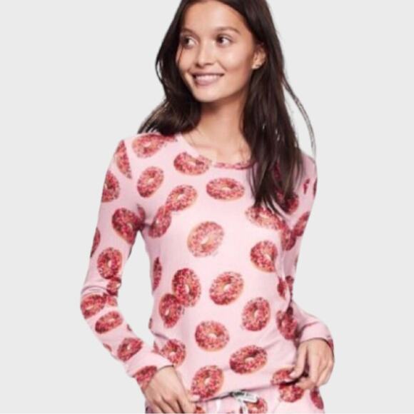 Victoria’s Secret Pink Cozy Sleep long sleeve Sprinkle Donut print pajama top XS - Picture 1 of 6